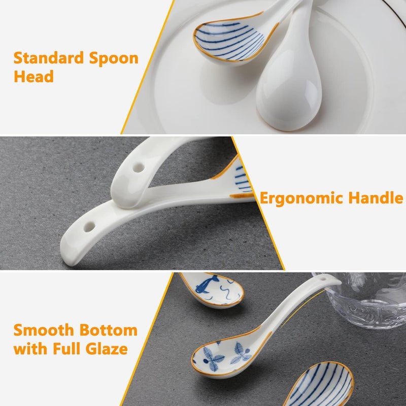 Evannt Soup Spoon Set of 4 Ceramic Chinese Soup Spoons Ramen Spoons for Pho Noodle Cereal Dumpling - Image 3
